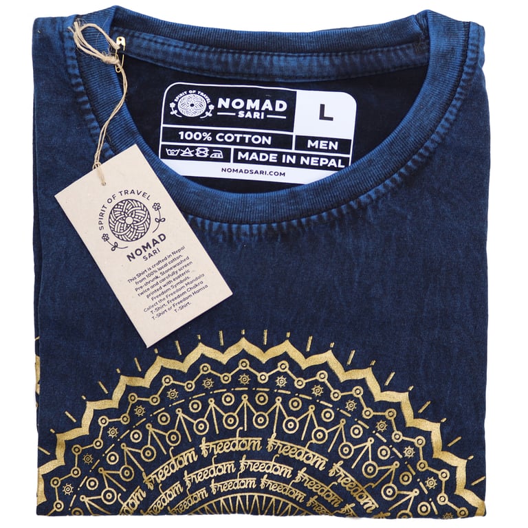 Large Blue Stone-Washed Mandala T-Shirt