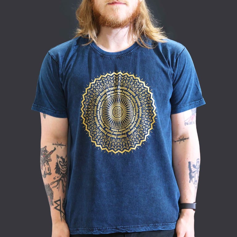 Large Blue Stone-Washed Mandala T-Shirt