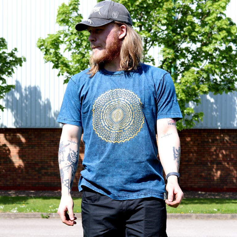 Large Blue Stone-Washed Mandala T-Shirt
