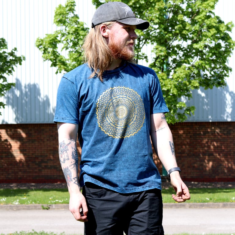 Large Blue Stone-Washed Mandala T-Shirt