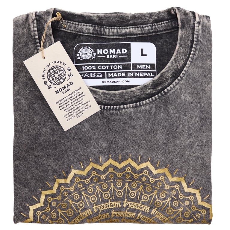 Large Stone-Washed Mandala T-Shirt (Dark Grey) - Comfortable Fit