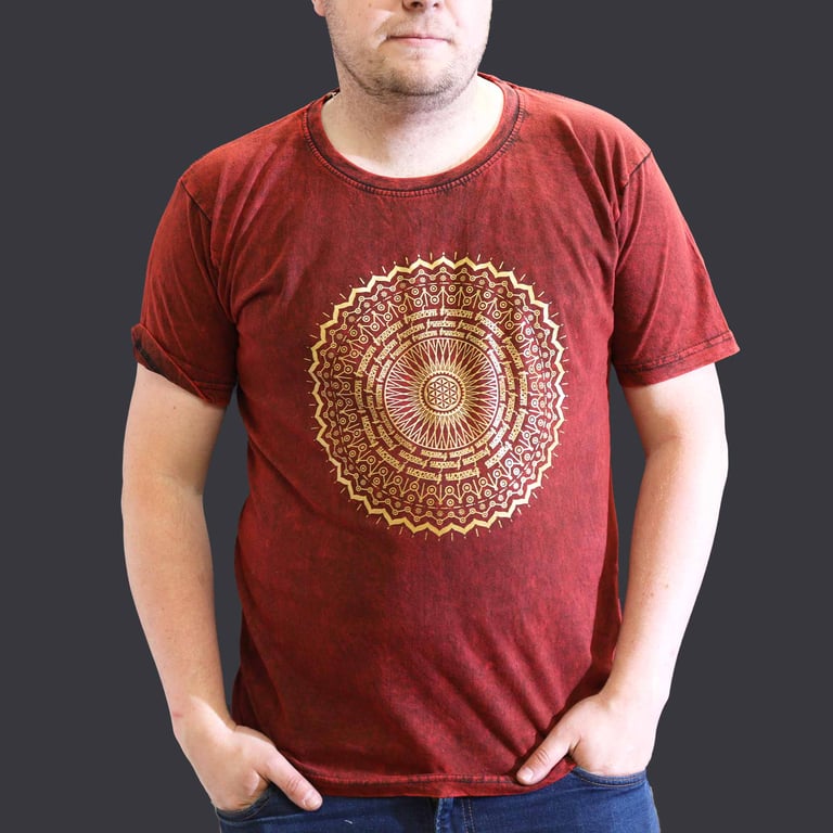 XLarge Stonewashed Maroon Mandala T-Shirt - XXLivingStyle