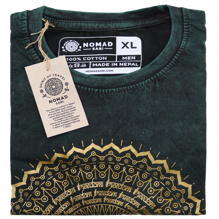 XLarge Green Stone Washed Mandala T-Shirt - Premium Quality