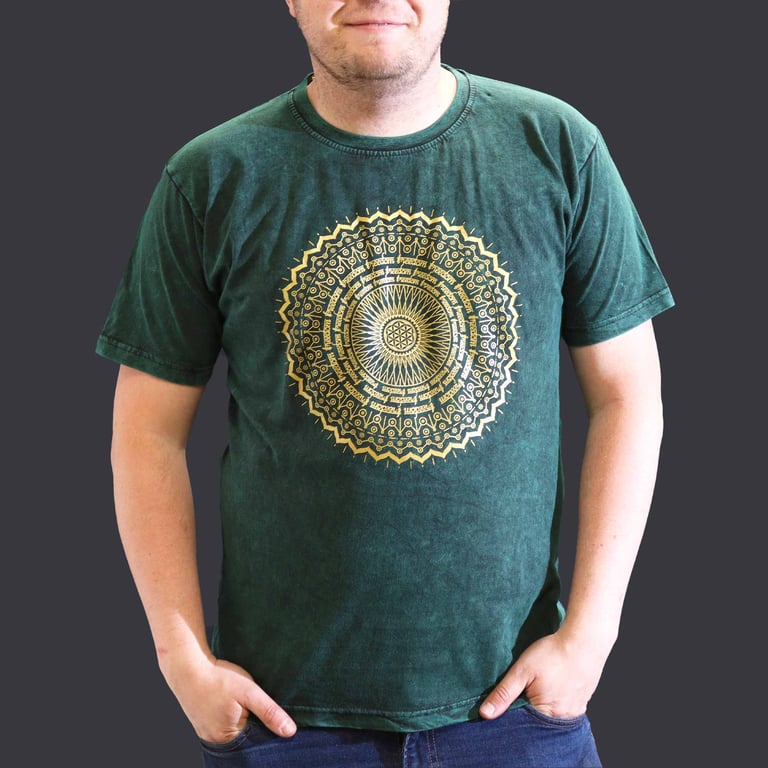XLarge Green Stone Washed Mandala T-Shirt - Premium Quality
