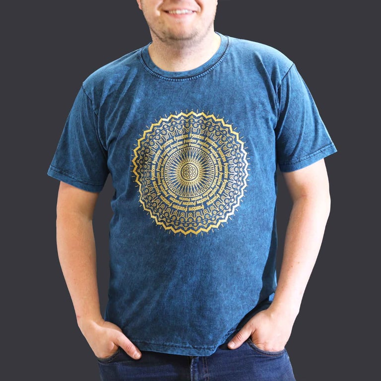 XLarge Stonewashed T-Shirt - Mandala Pattern - Blue (Unbranded)