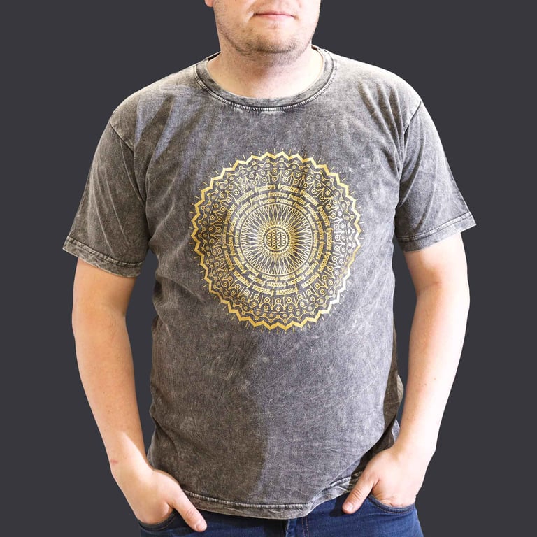 XLarge Stonewashed T-Shirt (Mandala Design) - Dark Grey