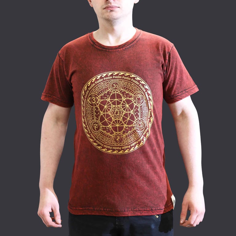 Chakra Stone Washed Maroon T-Shirt - Small (BrandName)