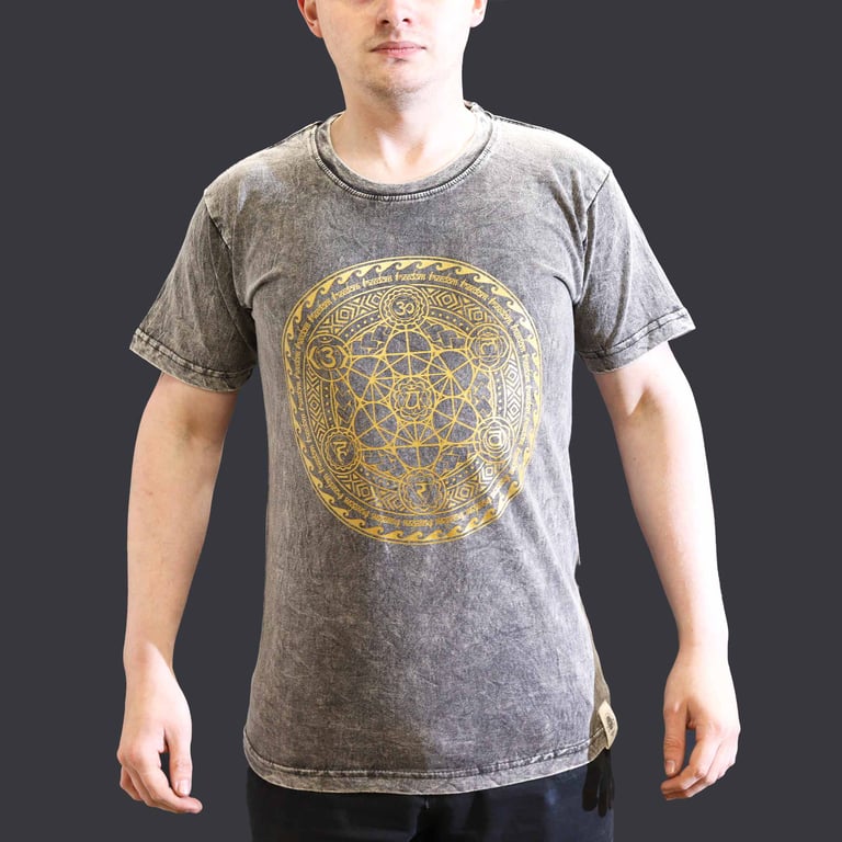 Small Stone-Washed T-Shirt - Chakra Design - Dark Grey (Brand Name)