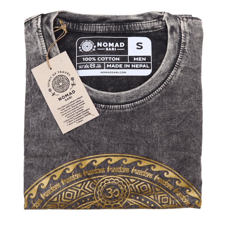 Small Stone-Washed T-Shirt - Chakra Design - Dark Grey (Brand Name)