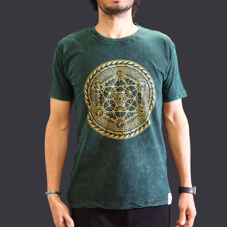 Green Chakra Stone Wash T-Shirt (Medium)