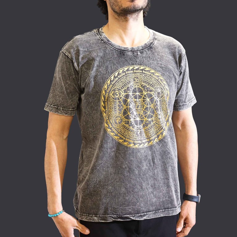 Grey Stone Washed T-Shirt - Chakra Design - Medium Size