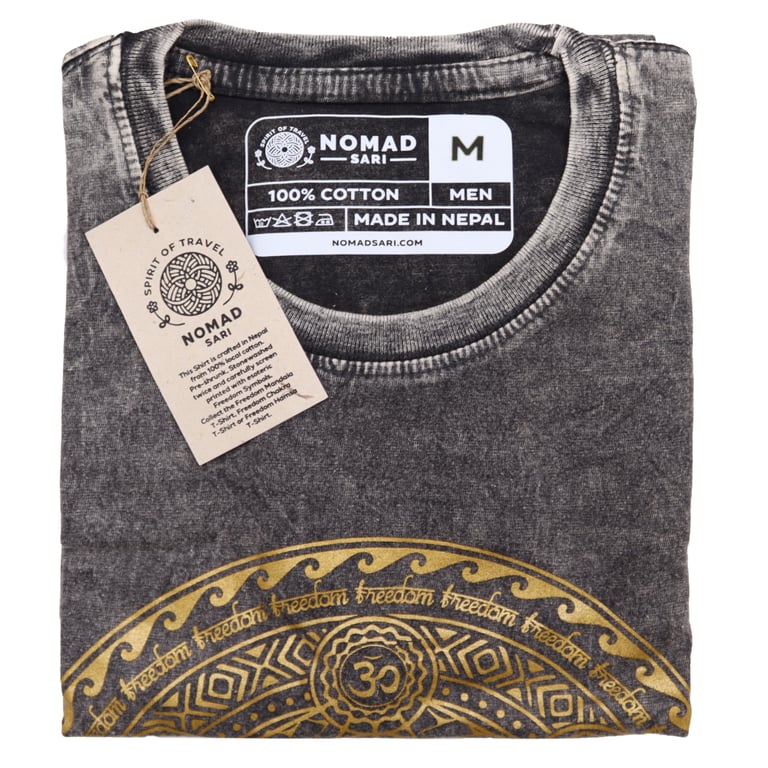 Grey Stone Washed T-Shirt - Chakra Design - Medium Size