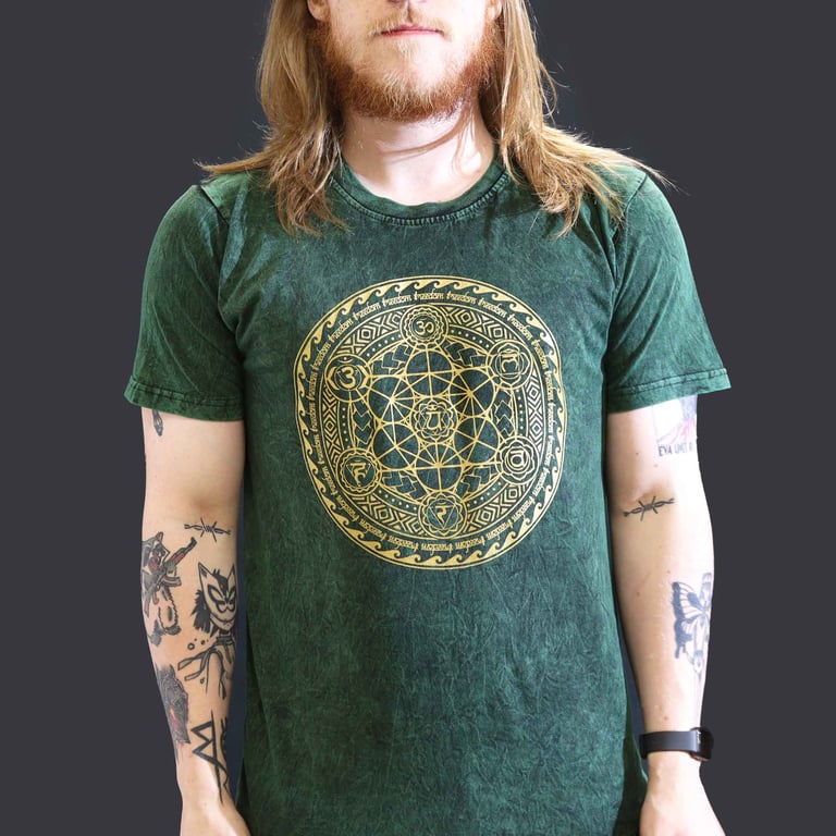 Large Stone Wash Green Chakra T-Shirt - Unisex Fit