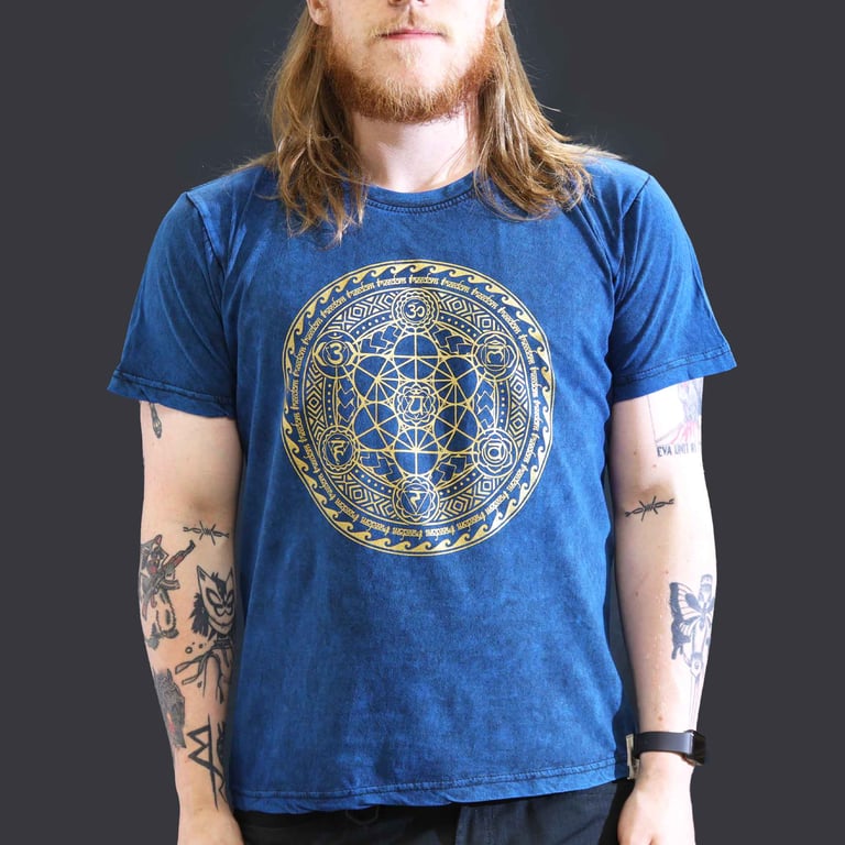 Large Stone-Washed T-Shirt - Chakra Design - Blue (Brand)