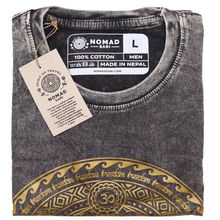 Large Stone-Washed T-Shirt - Chakra Design - Dark Grey (Unbranded)