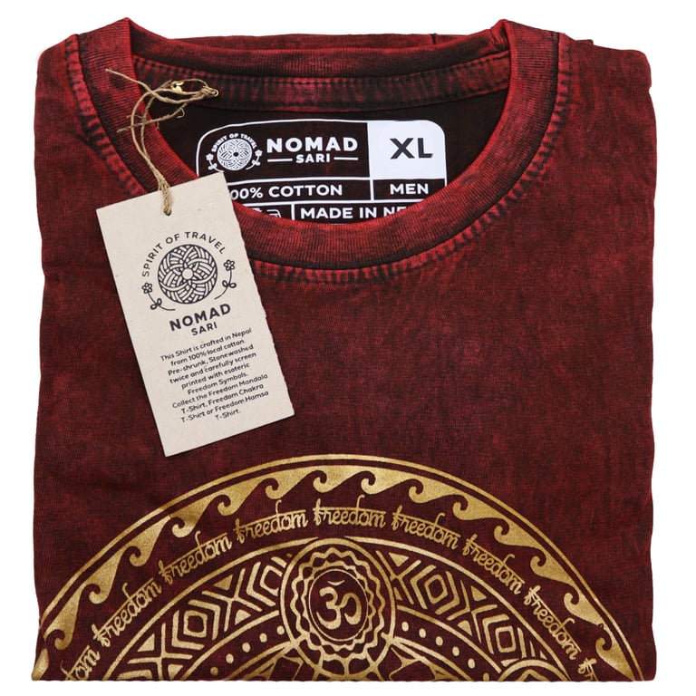 XLarge Stone Washed T-Shirt - Maroon Chakra Design - (Brand) Model