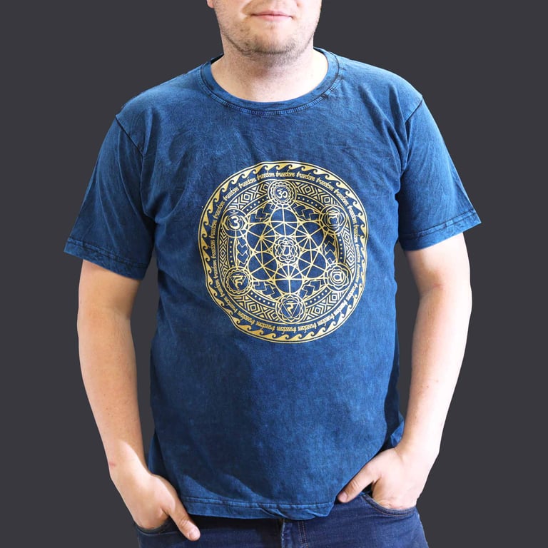 XLarge Stonewashed T-Shirt - Chakra Design - Blue (Unbranded)