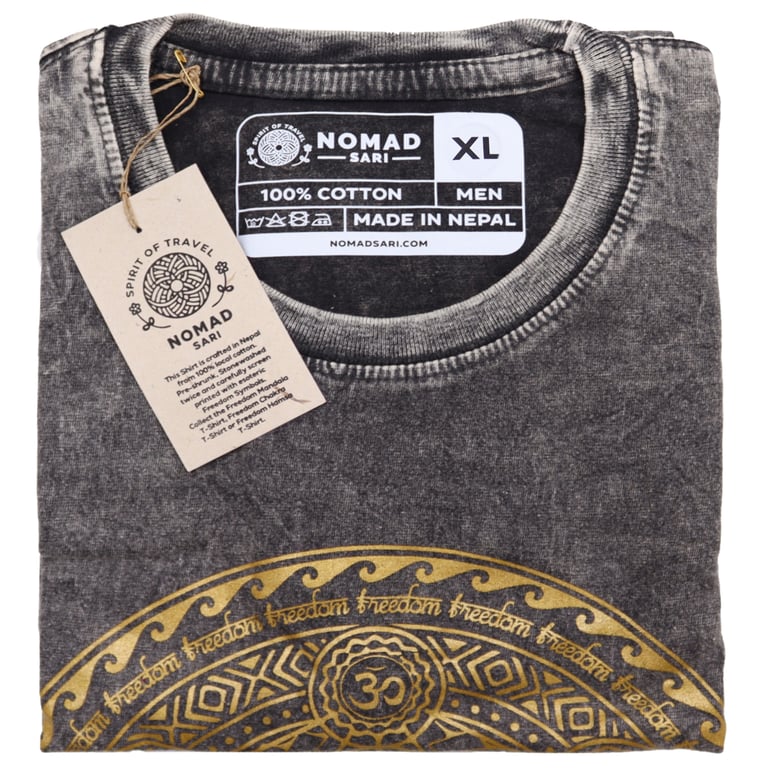 XLarge Stone Washed T-Shirt (Chakra Design) - Dark Grey - Premium Quality