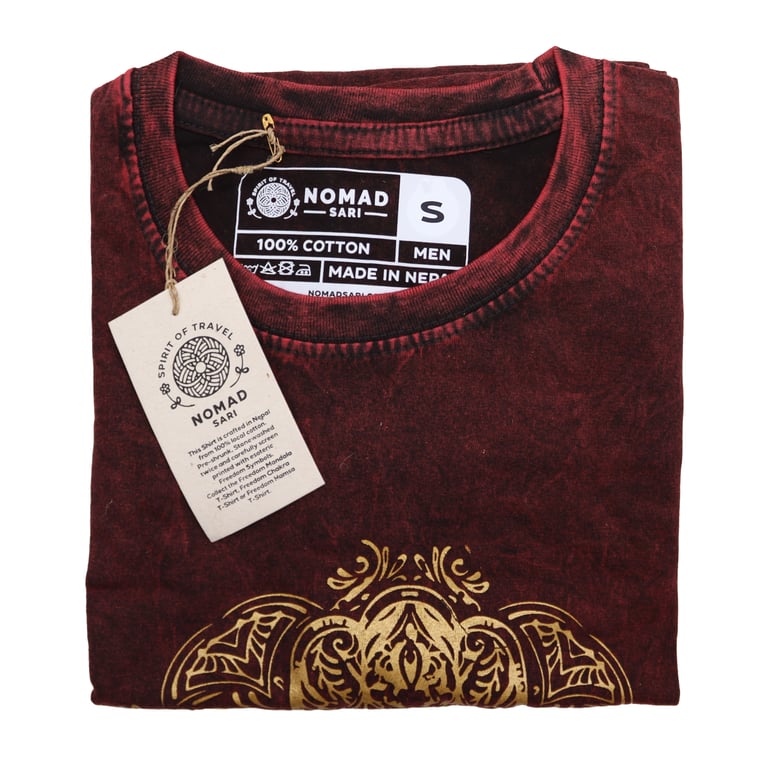 Maroon Stone Washed T-Shirt - Hamsa Design - Small (Brand Name Optional)