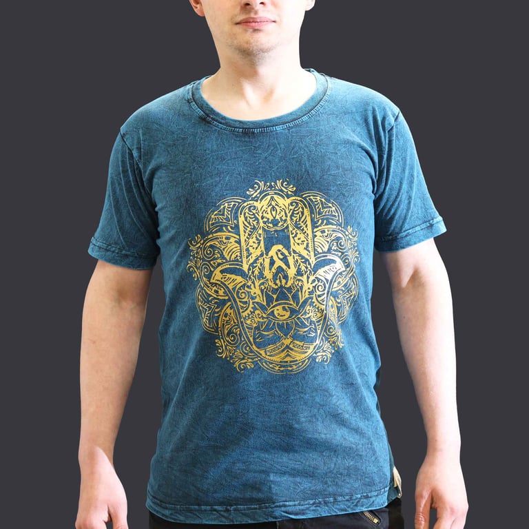 Blue Stone Washed T-Shirt (Hamsa Design)