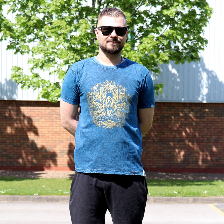 Blue Stone Washed T-Shirt (Hamsa Design)