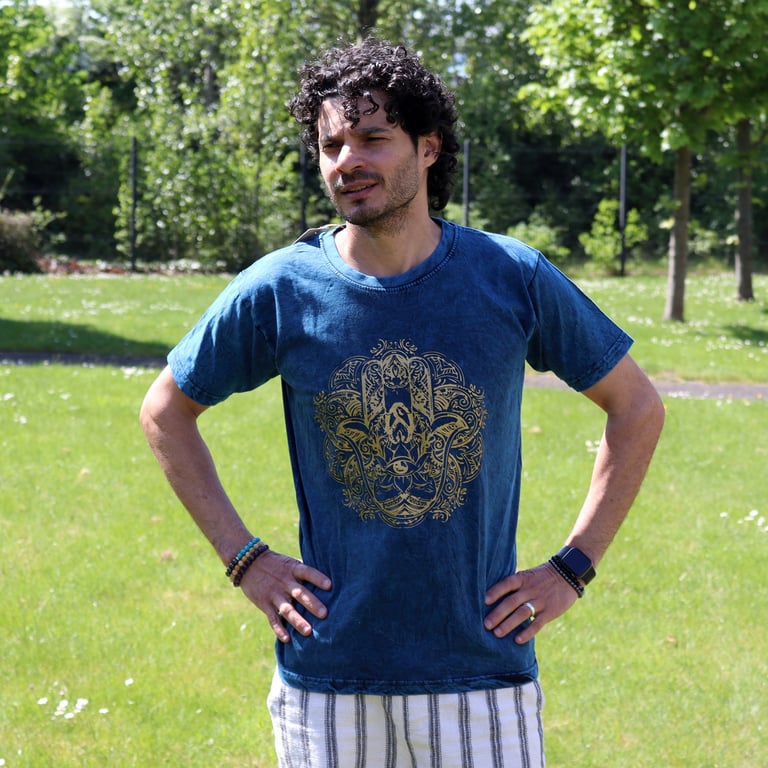 Blue Stone Wash T-Shirt (Medium) - Hamsa Design - Apparel Brand