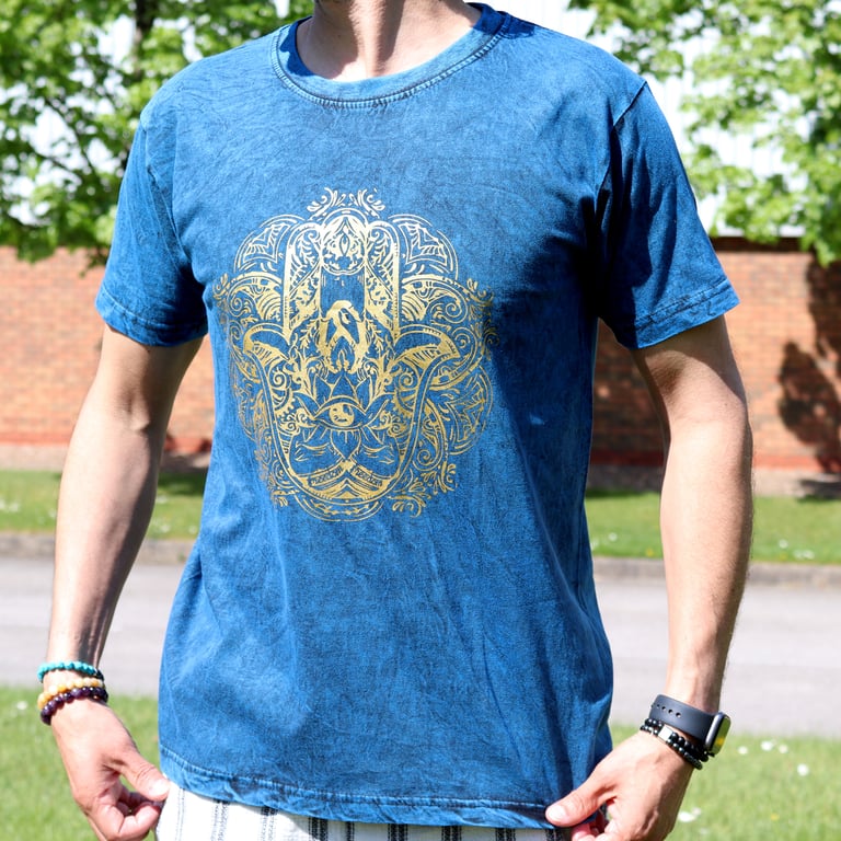 Blue Stone Wash T-Shirt (Medium) - Hamsa Design - Apparel Brand