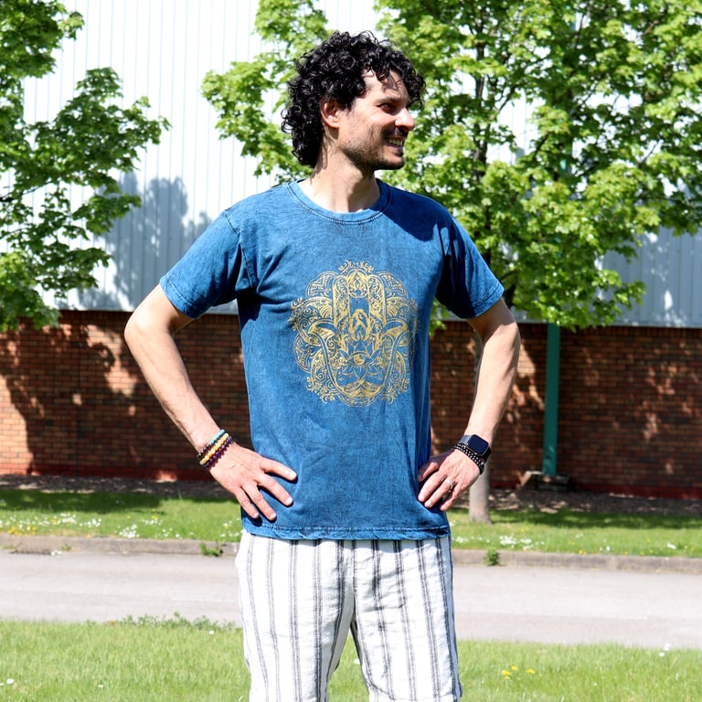 Blue Stone Wash T-Shirt (Medium) - Hamsa Design - Apparel Brand