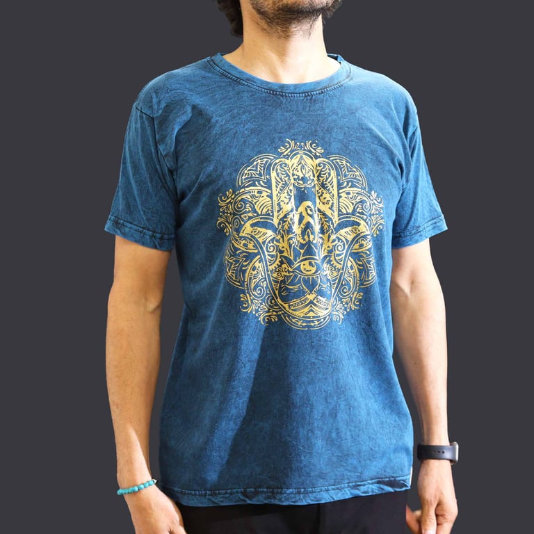 Blue Stone Wash T-Shirt (Medium) - Hamsa Design - Apparel Brand