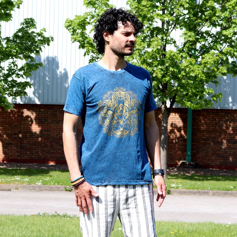 Blue Stone Wash T-Shirt (Medium) - Hamsa Design - Apparel Brand