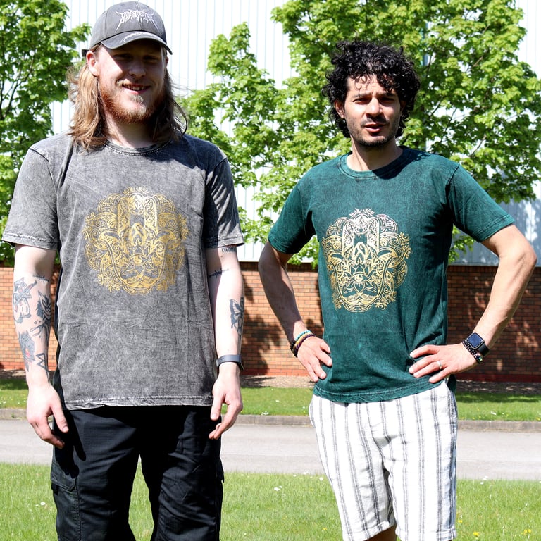 XLarge Green Stone Washed T-Shirt - Hamsa Design - Unbranded