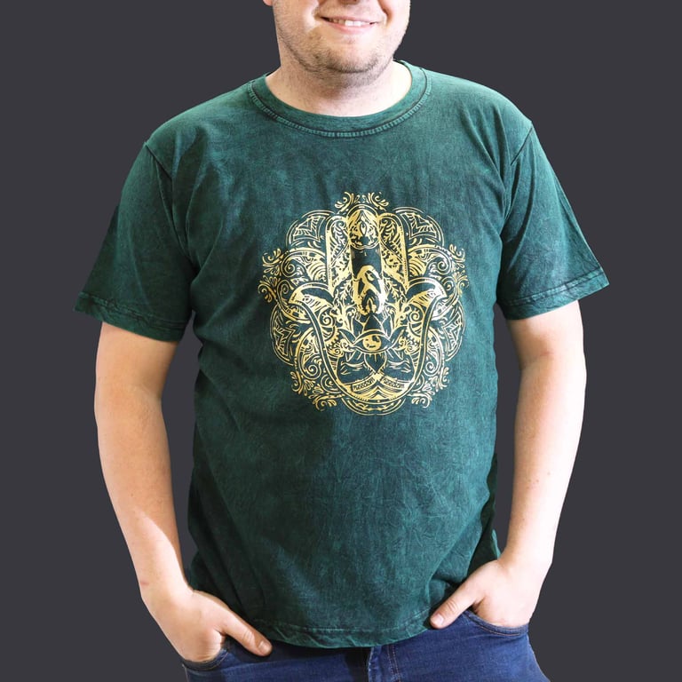 XLarge Green Stone Washed T-Shirt - Hamsa Design - Unbranded