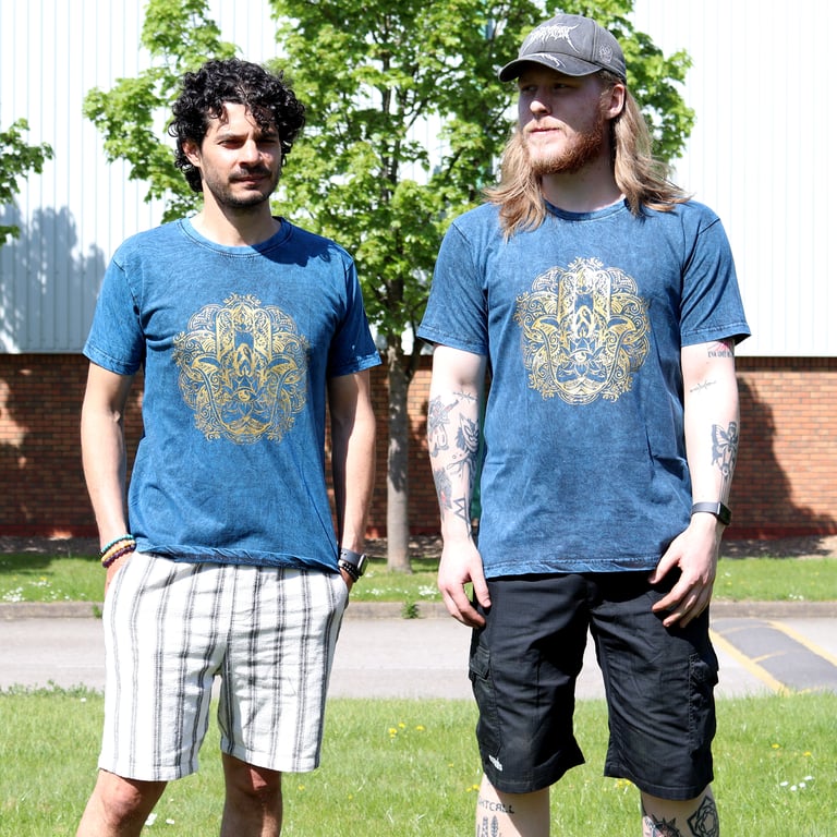 XLarge Stone Wash T-Shirt (Hamsa Design) - Blue