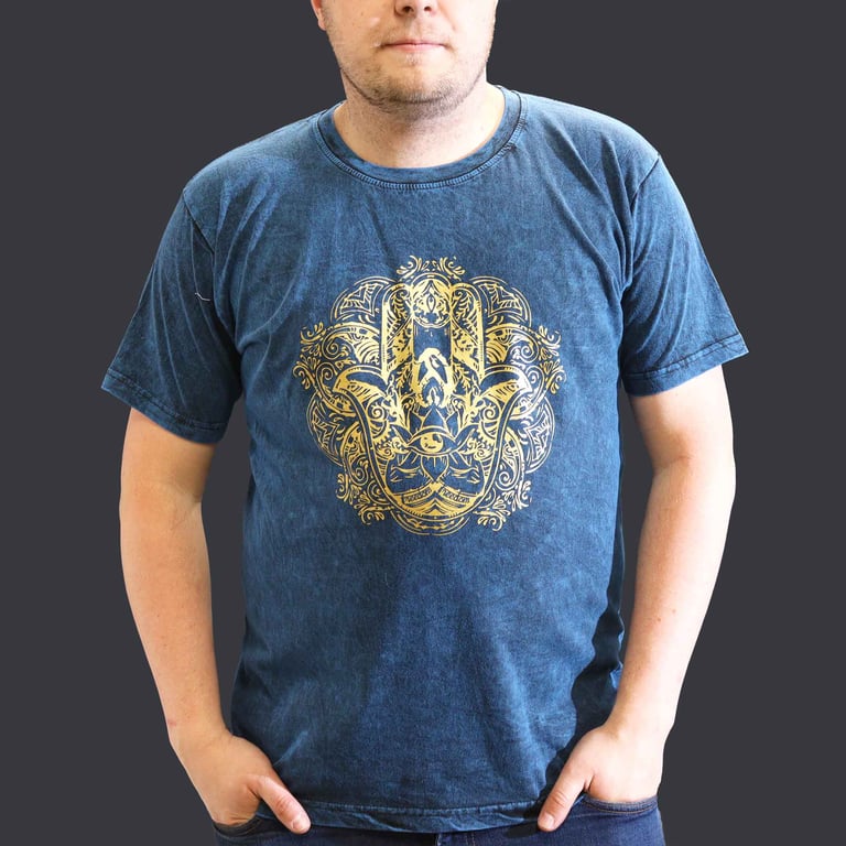 XLarge Stone Wash T-Shirt (Hamsa Design) - Blue