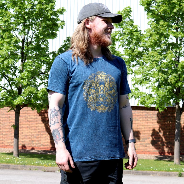 XLarge Stone Wash T-Shirt (Hamsa Design) - Blue