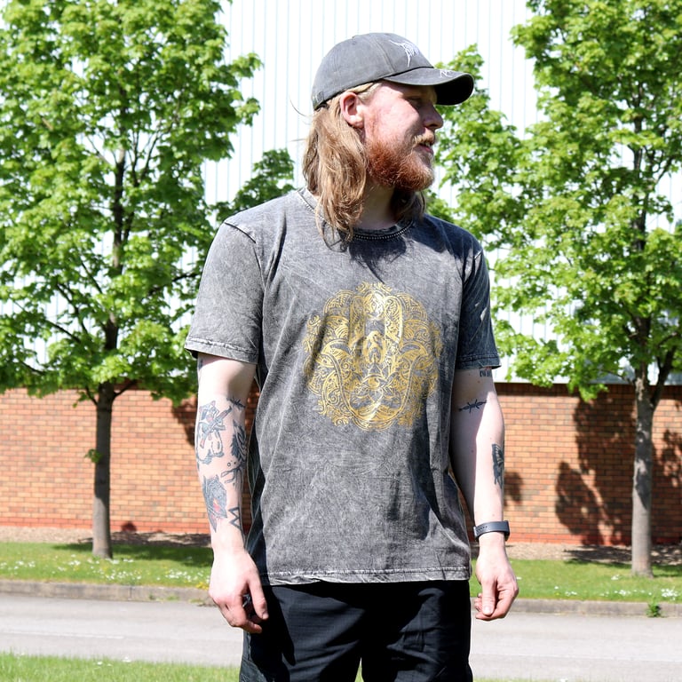 XLarge Stone Wash T-Shirt - Hamsa Design - Dark Grey (Brand Name)