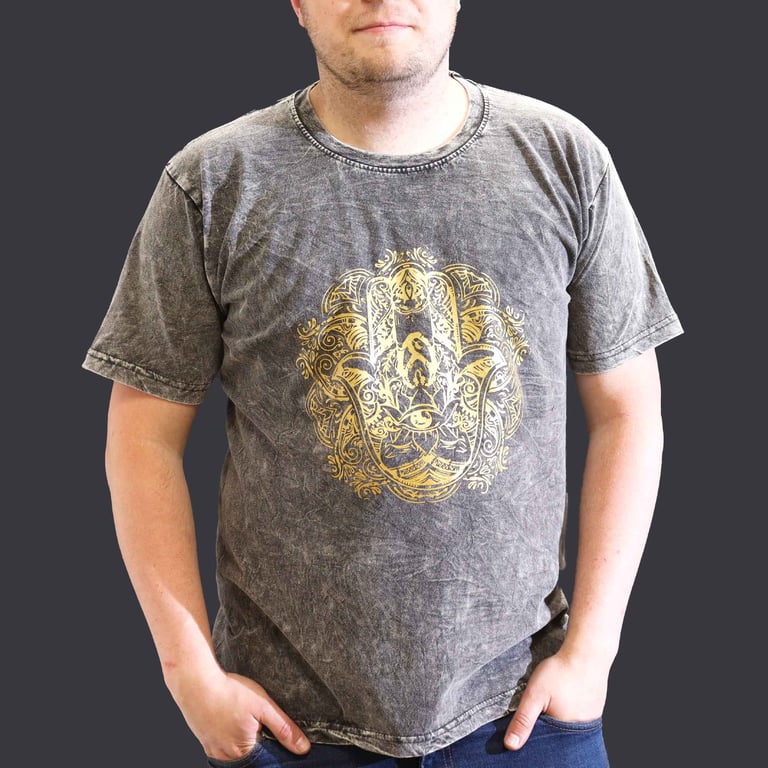 XLarge Stone Wash T-Shirt - Hamsa Design - Dark Grey (Brand Name)