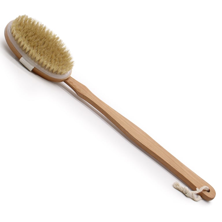 Natural Bristle Long Handle Body Brush - Exfoliating Shower & Bath Brush for Smooth Skin and Anti-Cellulite Treatment