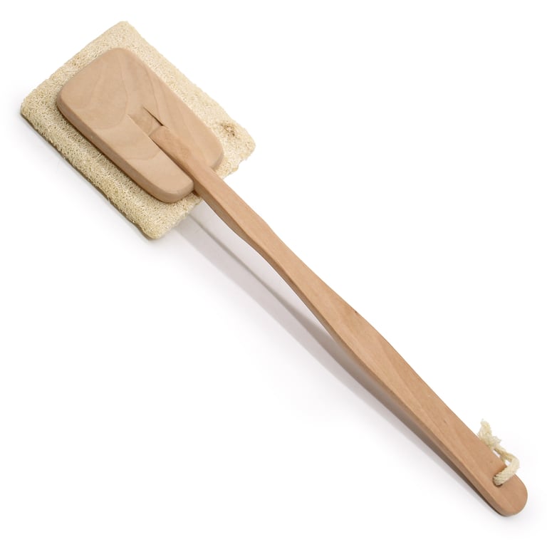 Natural Loofah Long Handle Brush for Gentle Body Exfoliation and Shower Cleaning