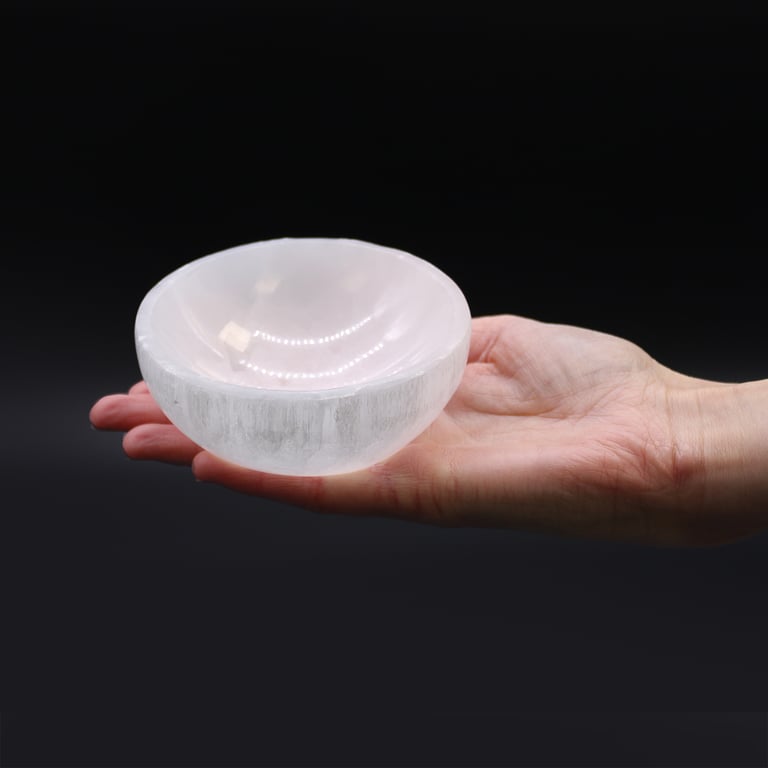 10cm Selenite Round Bowl (Handcrafted) - Natural Mineral Dish by Your Brand