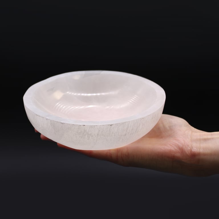 15cm Selenite Round Bowl (Natural Mineral) - Handcrafted & Elegant