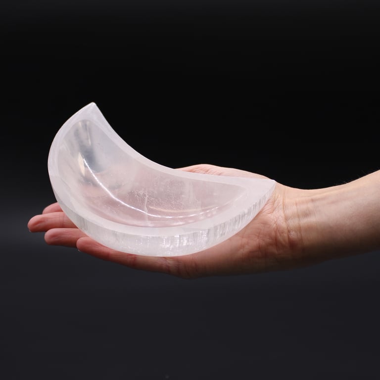 15cm Selenite Moon Bowl - Natural Crystal Charger - Your Brand