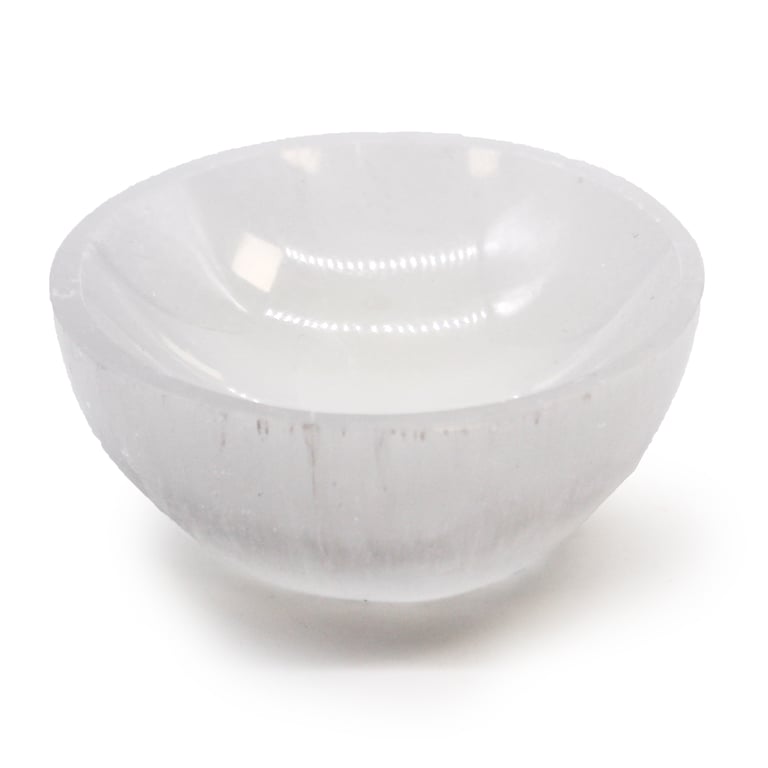8cm Round Selenite Crystal Stone Bowl - Decorative Home Accent
