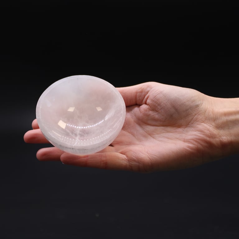 8cm Round Selenite Crystal Stone Bowl - Decorative Home Accent