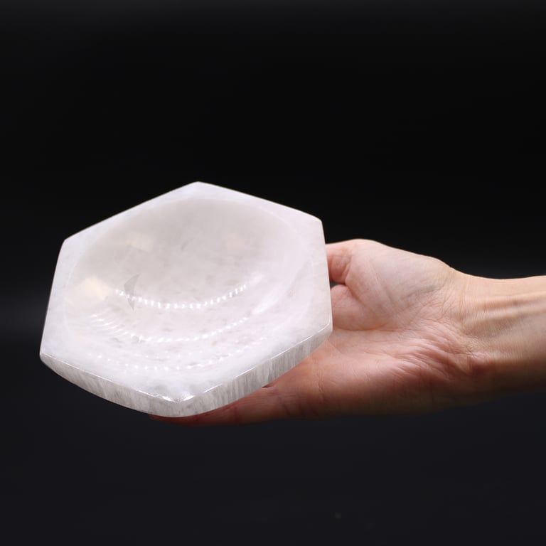 15cm Selenite Hex Bowl - Natural Crystal Dish by Your Brand Name