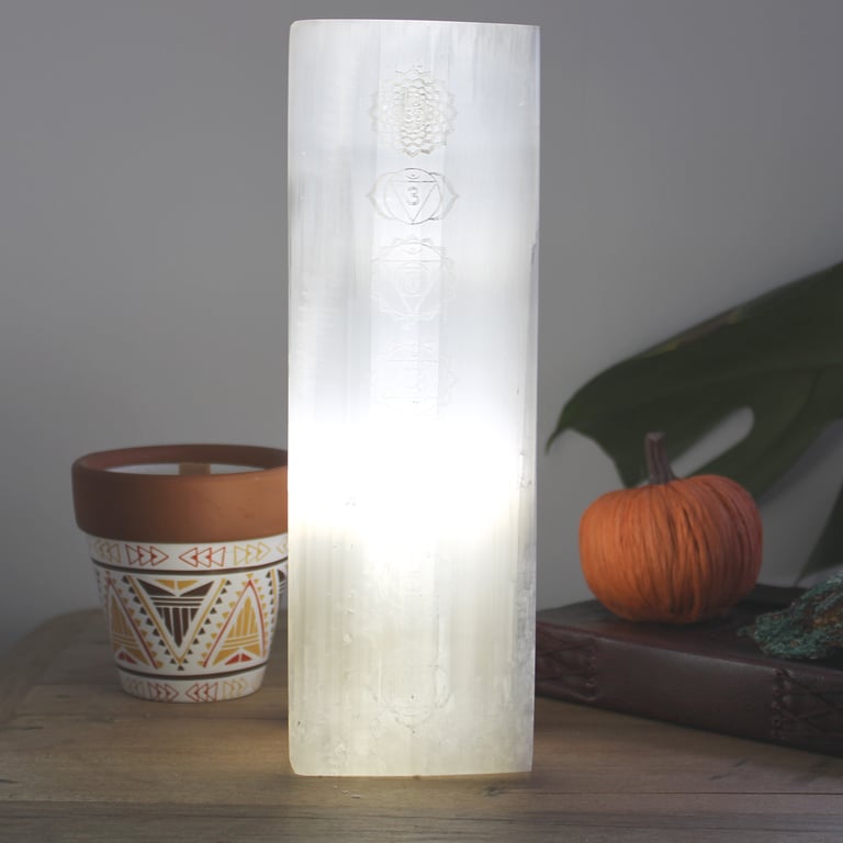 25cm Selenite Chakra Lamp - Aromatherapy & Meditation Aid