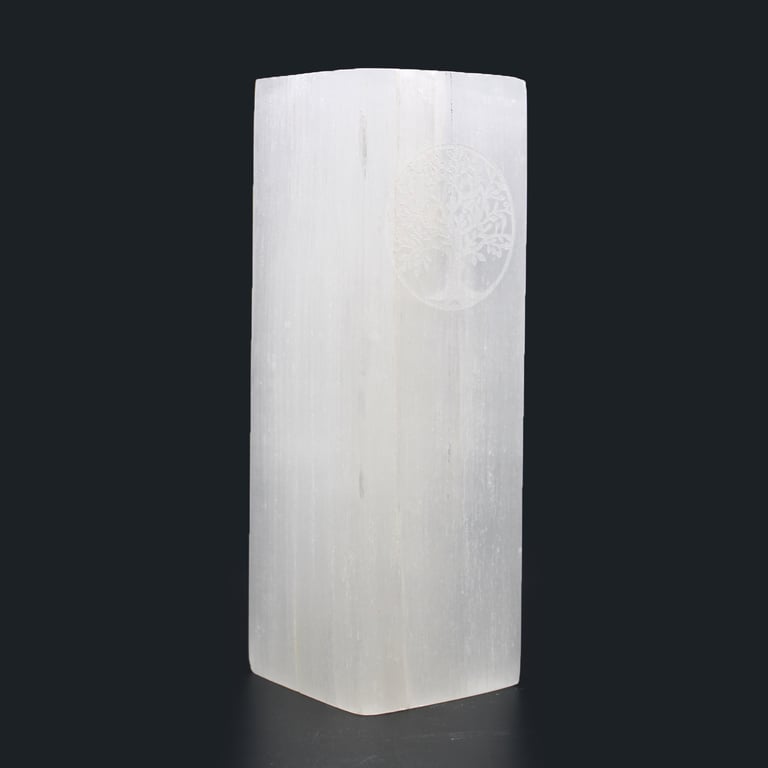 25cm Selenite Block Lamp (Tree of Life Design) - Natural Ambiance Lighting