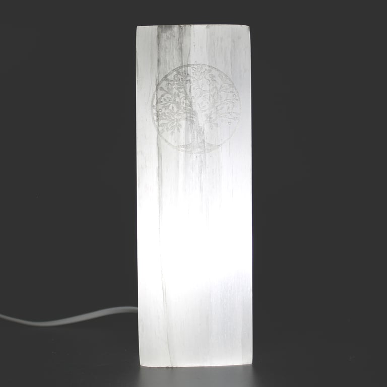 25cm Selenite Block Lamp (Tree of Life Design) - Natural Ambiance Lighting