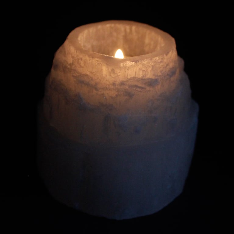 Selenite Mountain Top Crystal Candle Holder, 8 cm Decorative Holder for Home or Office