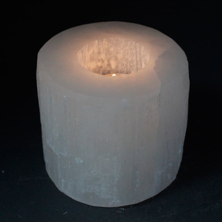Selenite Cylinder Candle Holder - 8cm Crystal Decorative Accent for Home